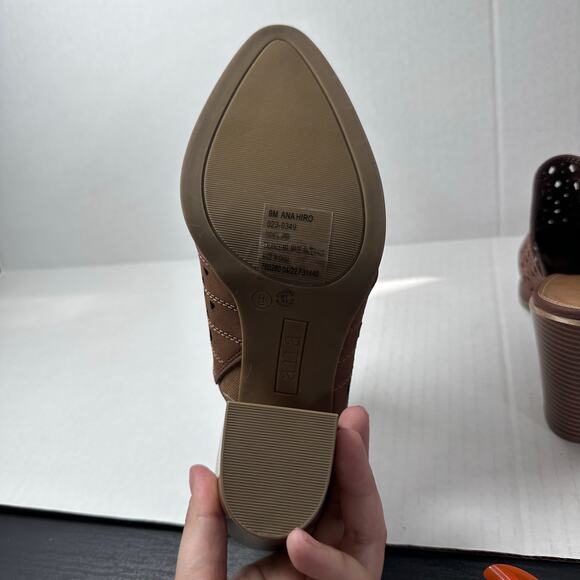 NWOT A.N.A Hilo chocolate laser cut pointed toe dress mules size 9 - Picture 4 of 7
